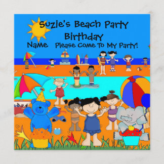 Party Invitation Birthday Beach Girls Children