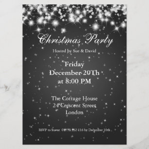 Party Invitation Black Elegant Sparkle Custom