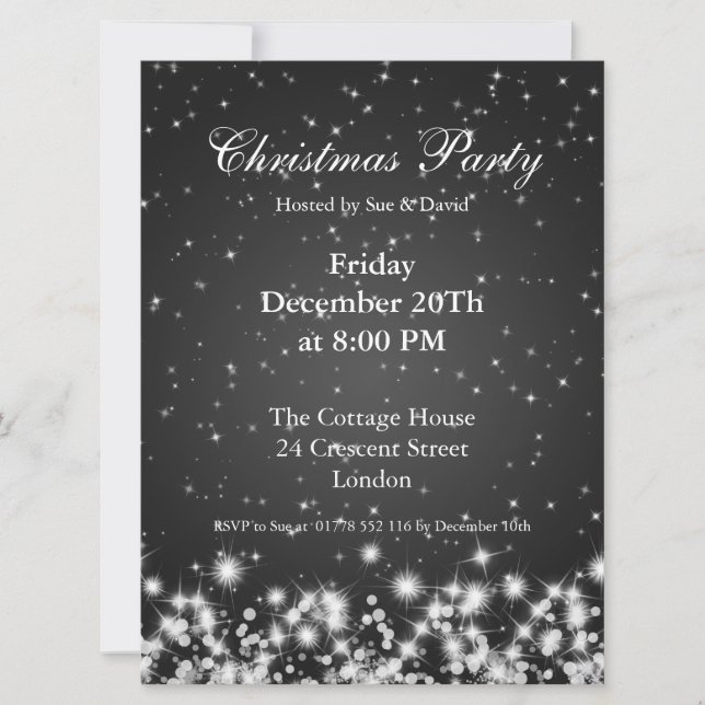 Party Invitation Black Elegant Winter Sparkle (Front)
