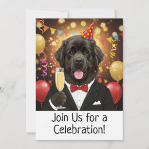 Party Invitation Card with a Newfoundland Dog