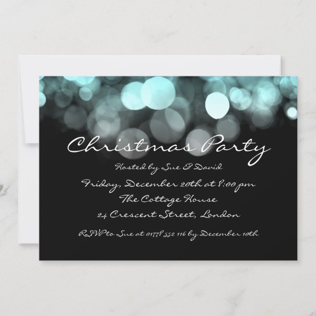 Party Invitation Elegant Blue Shimmering Lights (Front)