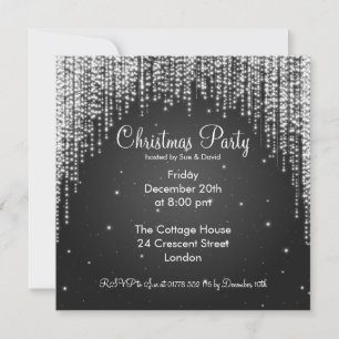 Party Invitation Elegant Falling Sparkle Black