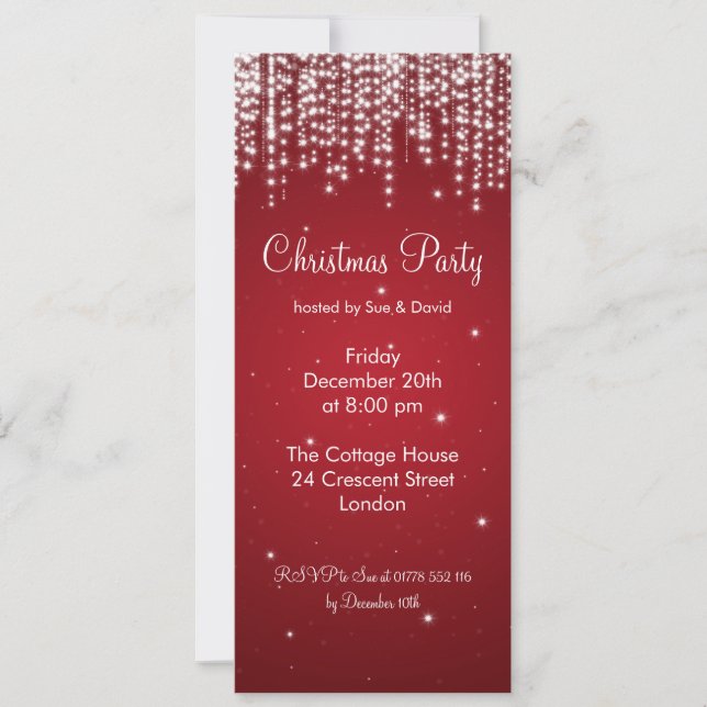Party Invitation Elegant Falling Sparkle Red (Front)