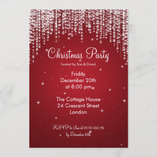 Party Invitation Elegant Falling Sparkle Red