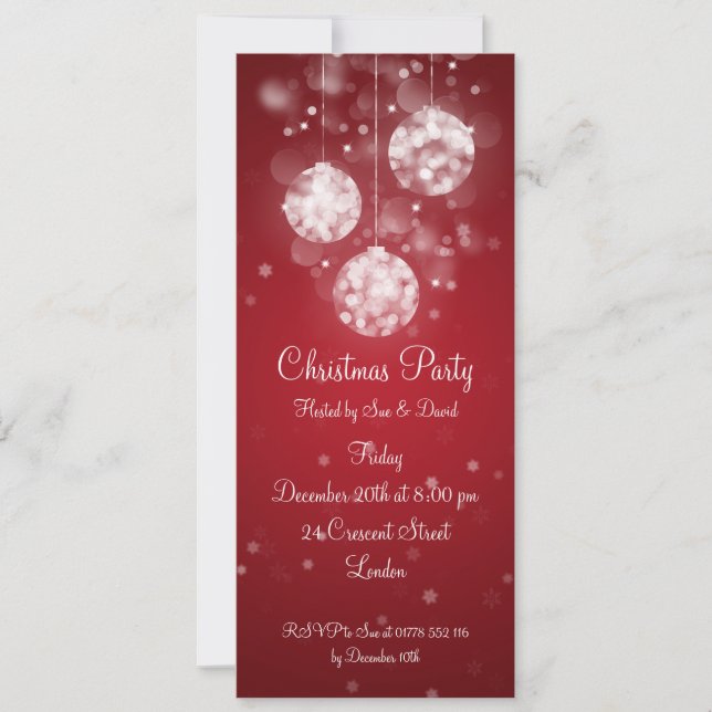 Party Invitation Elegant Sparkling Baubles Red (Front)