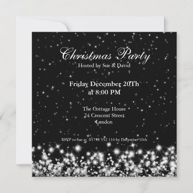 Party Invitation Elegant Winter Sparkle Black (Front)