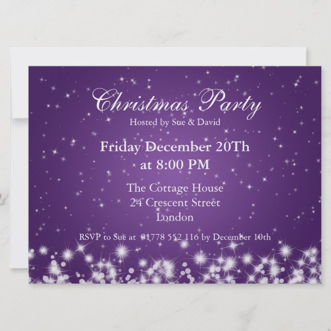 Party Invitation Elegant Winter Sparkle Purple (Front)