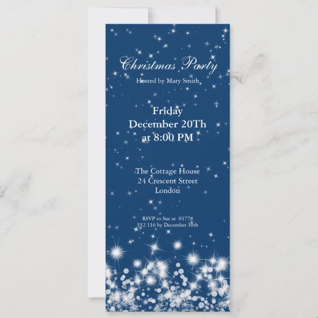 Party Invitation Elegant Winter Sparkle Royal Blue (Front)