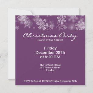 Party Invitation Falling Snowflakes Plum Purple