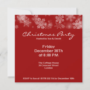 Party Invitation Falling Snowflakes Ruby Red