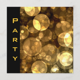 Party Invitation Feathers Black Gold Bubbles