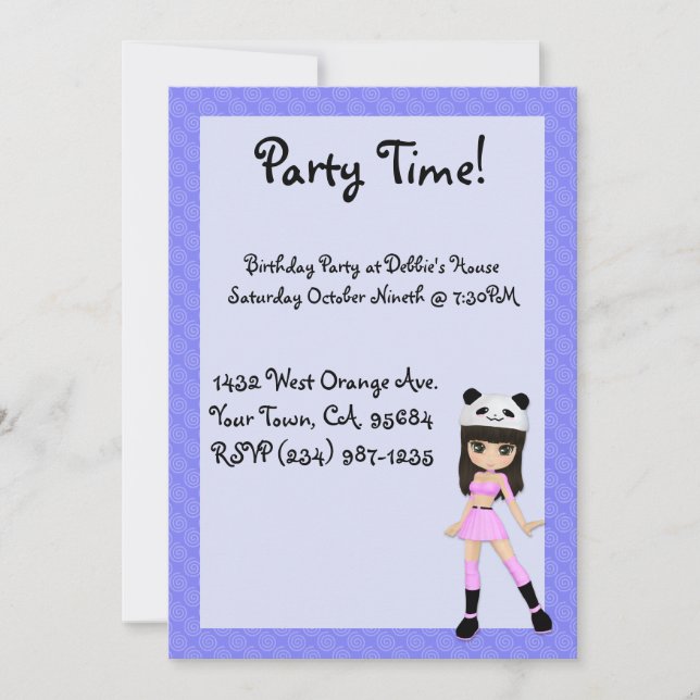 Party Invitation Girly Girl Debbie (Front)
