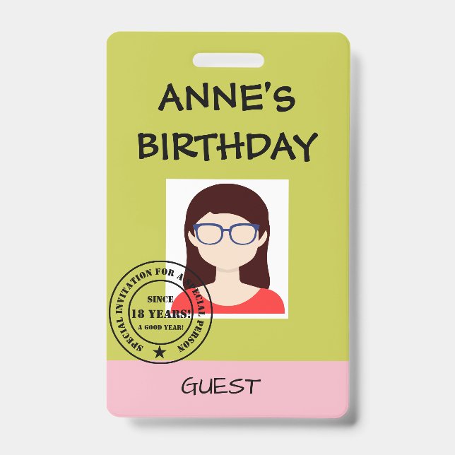 Party Invitation ID Badge (Front)