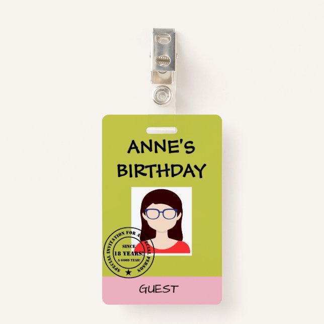 Party Invitation ID Badge (Front with Clip)