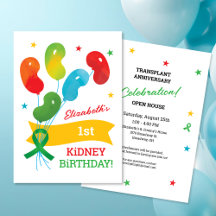 Party Invitation Kidney Transplant Birthday 