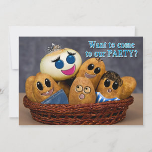 Party INVITATION, Potato Characters in Basket Invitation