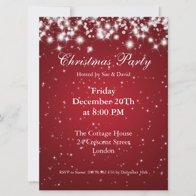 Party Invitation Red Elegant Sparkle Custom (Front)
