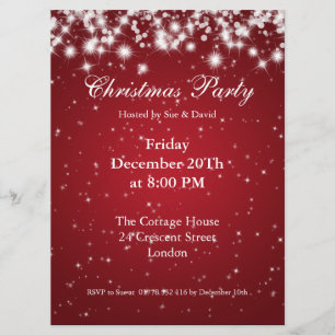 Party Invitation Red Elegant Sparkle Custom