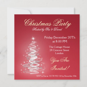 Party invitation red with Christmas Tree