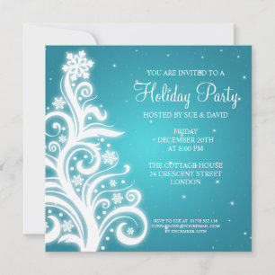 Party Invitation Swirly Christmas Tree Turquoise
