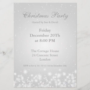 Party Invitation White Elegant Winter Sparkle