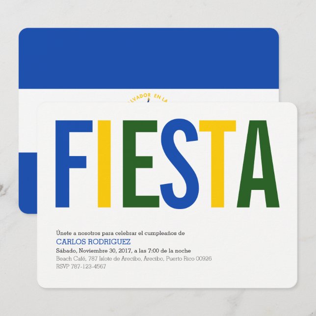 Party: Invitations: El Salvador: Salvadorian Flag Invitation (Front/Back)