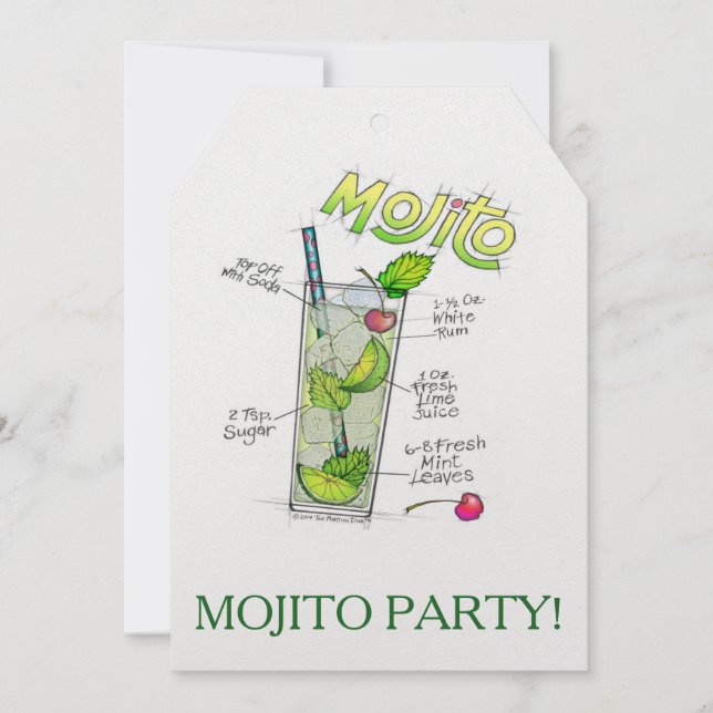 PARTY INVITATIONS - MOJITO RECIPE COCKTAIL ART (Front)