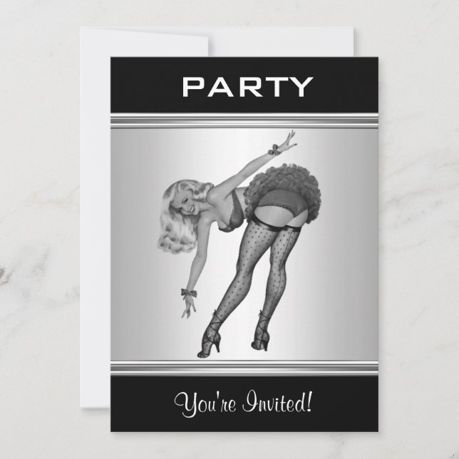 Party Invite Black & White Style Pin-Up Girl 19 (Front)