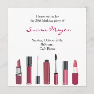 Party Invite Card Lipstick Make up Mascara Red Fun