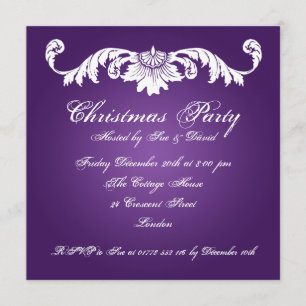 Party Invite Vintage Ornament on Purple