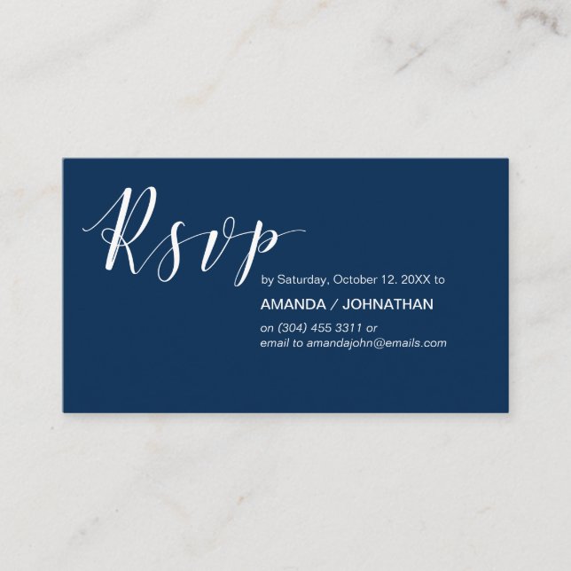 Party Invites RSVP, Modern Elegant Navy Blue (Front)