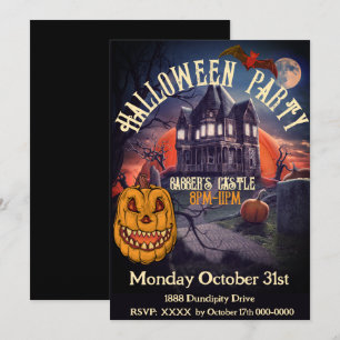 Party Jack o Lantern Castle Black Vintage Invitation