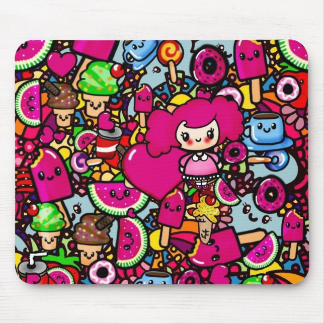 Party Kawaii Pattern exclsuive to here - add name Mouse Mat (Front)