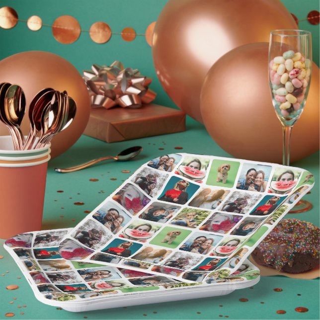 Party Keepsake Photo Collage Pattern  Paper Plate (Multi)