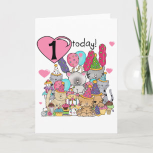 Party Kittens 1st Birthday Tshirts and Gifts Card