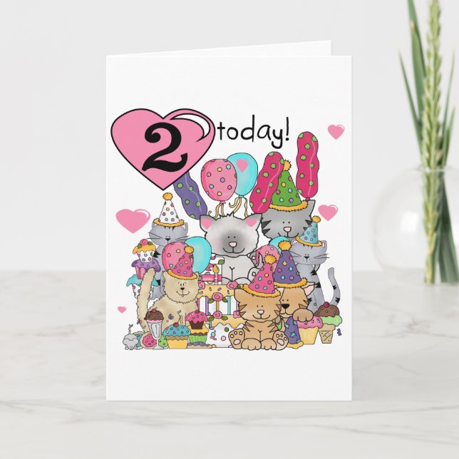 Party Kittens 2nd Birthday T-shirts and Gifts Card (Front)