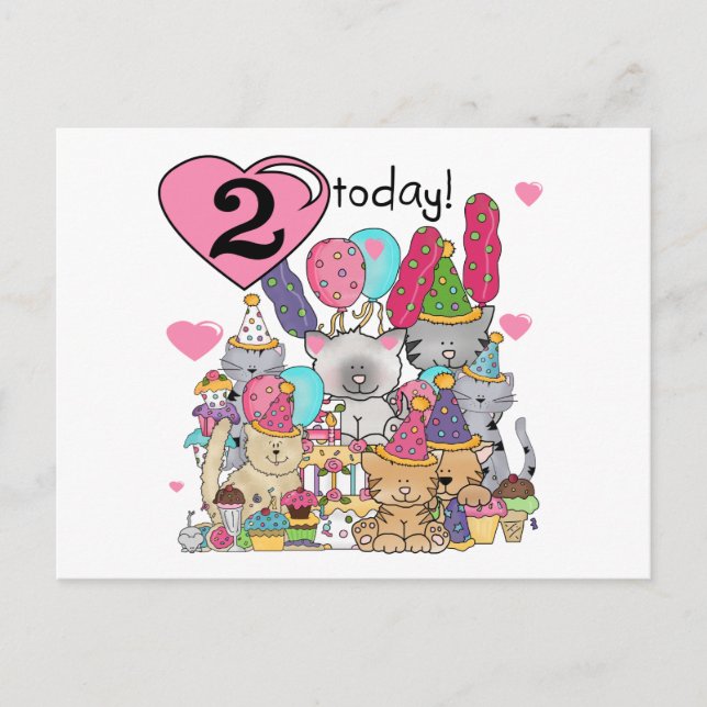 Party Kittens 2nd Birthday T-shirts and Gifts Invitation Postcard (Front)