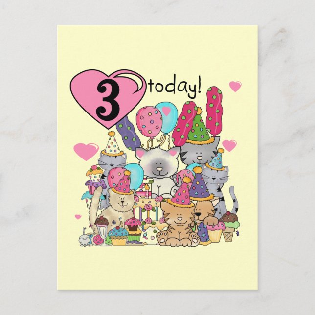 Party Kittens 3rd  Birthday Tshirts and gifts Invitation Postcard (Front)