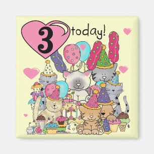 Party Kittens 3rd Birthday Tshirts and gifts Magnet