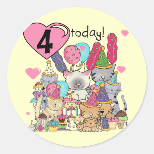 Party Kittens 4th Birthday T-shirts and gifts Classic Round Sticker