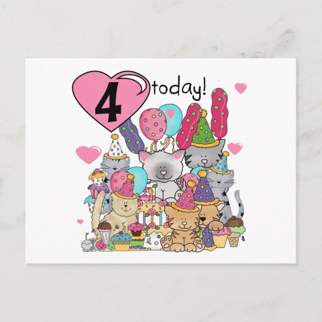 Party Kittens 4th Birthday T-shirts and gifts Invitation Postcard (Front)