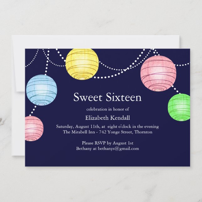 Party Lantern Sweet 16 Invitation (Front)