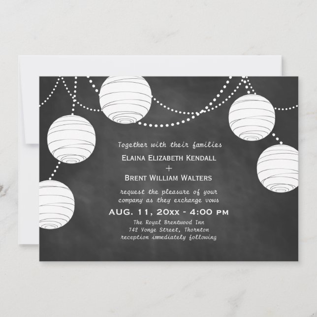 Party Lanterns on Chalk Wedding Invitation (Front)