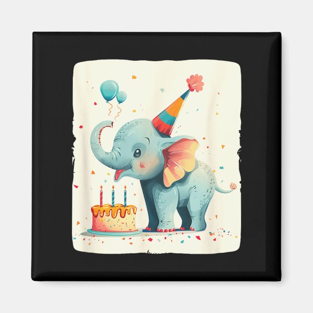 Party Large With This Happy Birthday Elephant Grap Magnet (Front)