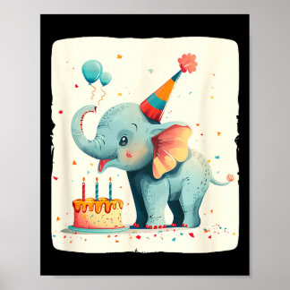 Party Large With This Happy Birthday Elephant Grap Poster