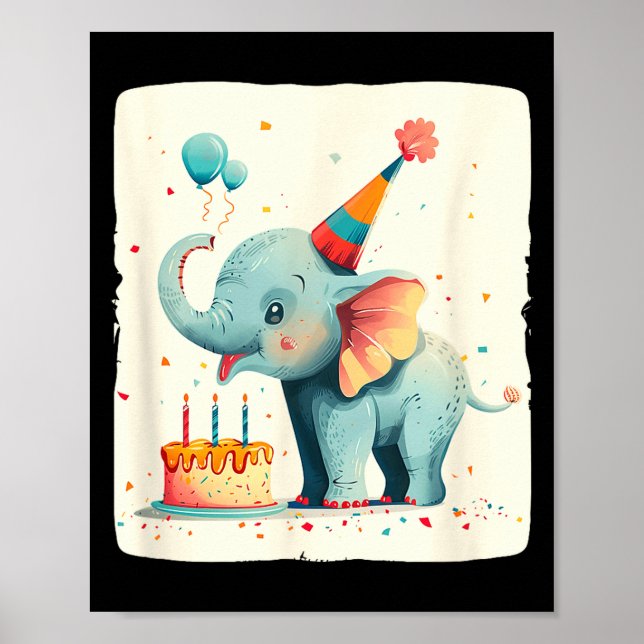 Party Large With This Happy Birthday Elephant Grap Poster (Front)