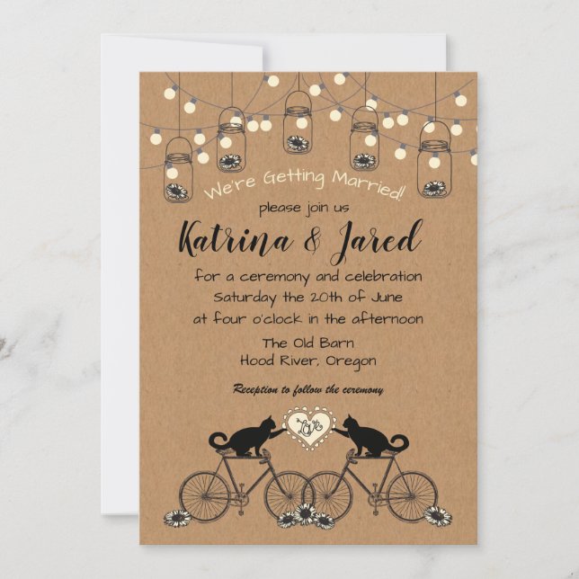 Party Lights, Cats, Bikes, and Daisies Invitation (Front)