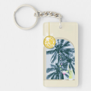 Party Lights, Cocktails and Disco Ball under Palms Key Ring
