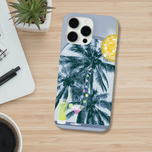Party Lights Cocktails Disco Ball Palms on Blue iPhone 16 Pro Max Case