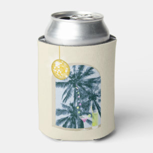 Party Lights Cocktails Disco Ball Palms on Yellow Can Cooler